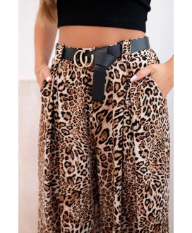 Dámske široké nohavice s leopardím vzorom a elastickým pásom