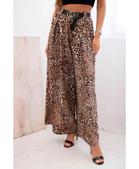 Dámske široké nohavice s leopardím vzorom a elastickým pásom