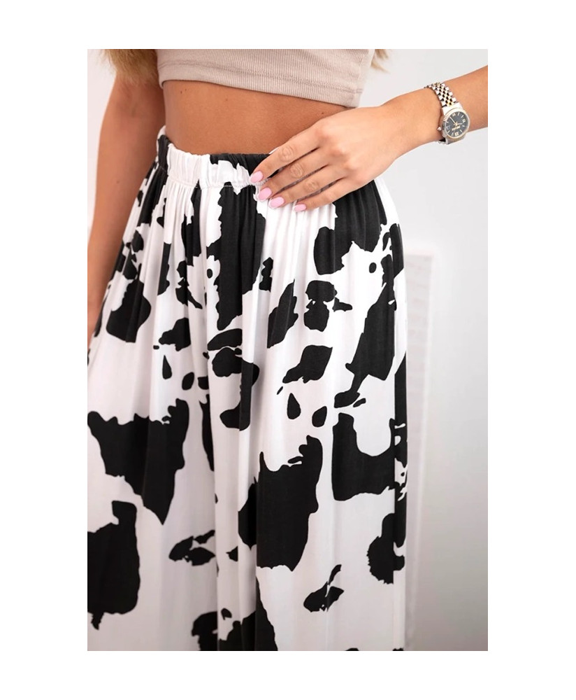 Dámske viskózové nohavice so širokými nohavicami so zvieracou potlačou