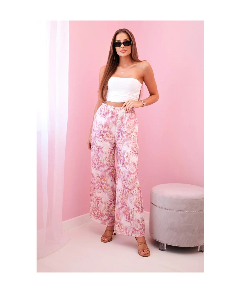 Dámske široké nohavice s kvetinovou potlačou