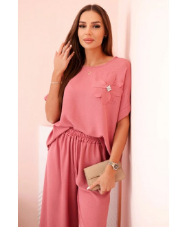 Dámsky komplet z viskózy s ozdobným kvetom