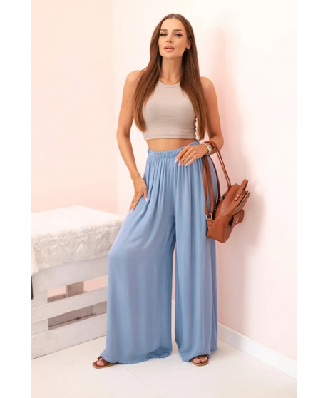 Dámske široké viskózové nohavice s elastickým pásom