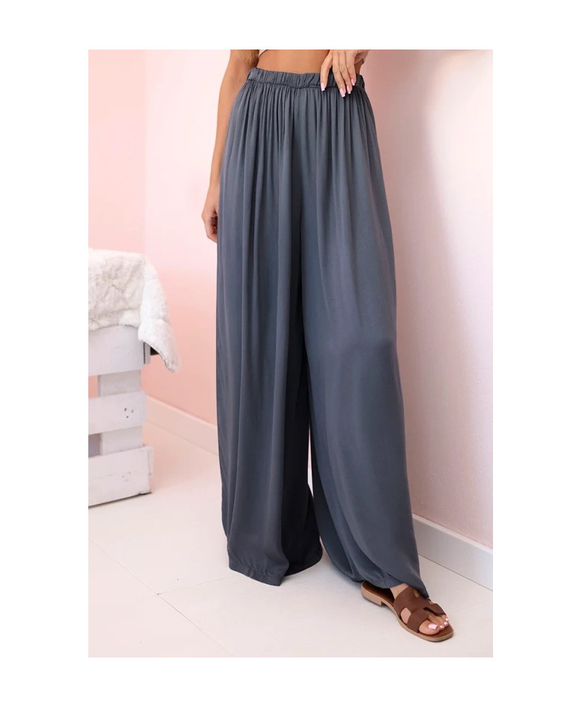 Dámske široké viskózové nohavice s elastickým pásom