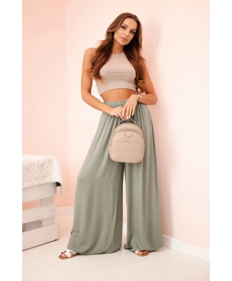 Dámske široké viskózové nohavice s elastickým pásom