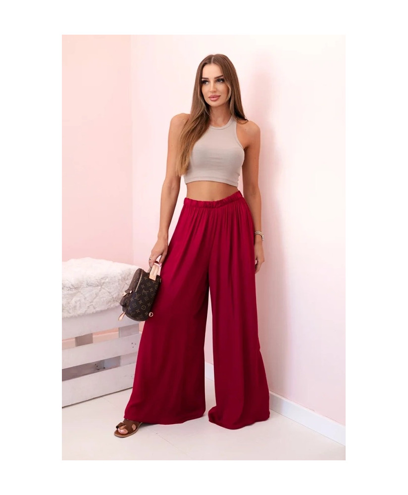 Dámske široké viskózové nohavice s elastickým pásom