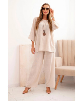 Dámsky komplet z viskózy blúzka s náhrdelníkom a nohavice