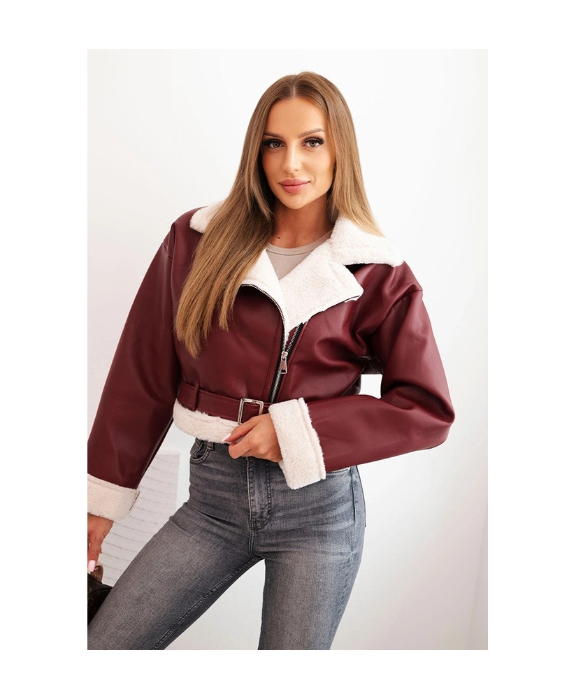 Dámska pilotka z ekokože s teplou podšívkou a pásom