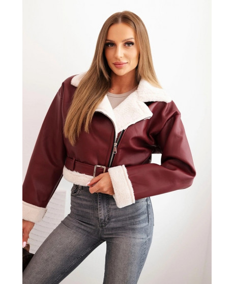 Dámska pilotka z ekokože s teplou podšívkou a pásom