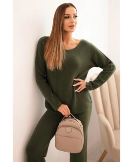 Dámsky sveterový komplet so širokými nohavicami a dlhým rukávom