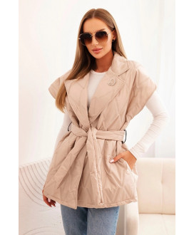 Dámska prešívaná vesta s opaskom a širokým golierom