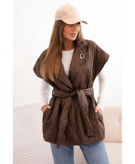 Dámska prešívaná vesta s opaskom a širokým golierom