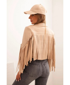 Dámska bunda z eko kože so strapcami v boho štýle