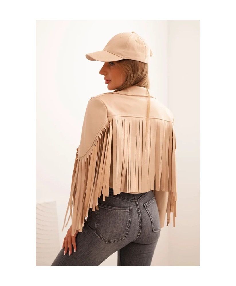 Dámska bunda z eko kože so strapcami v boho štýle