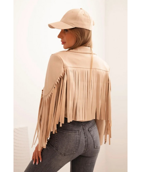 Dámska bunda z eko kože so strapcami v boho štýle