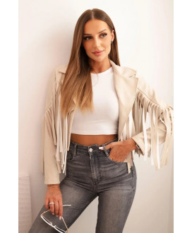 Dámska bunda z eko kože so strapcami v boho štýle