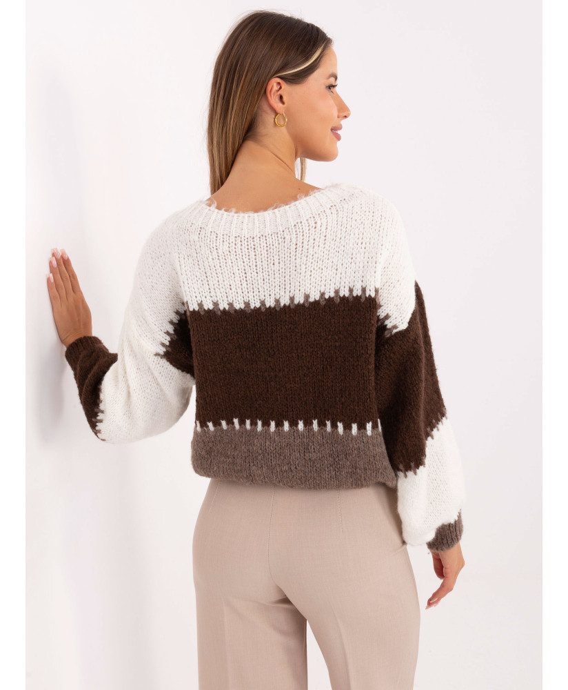 Pruhovaný ecru hnedý sveter RUE PARIS