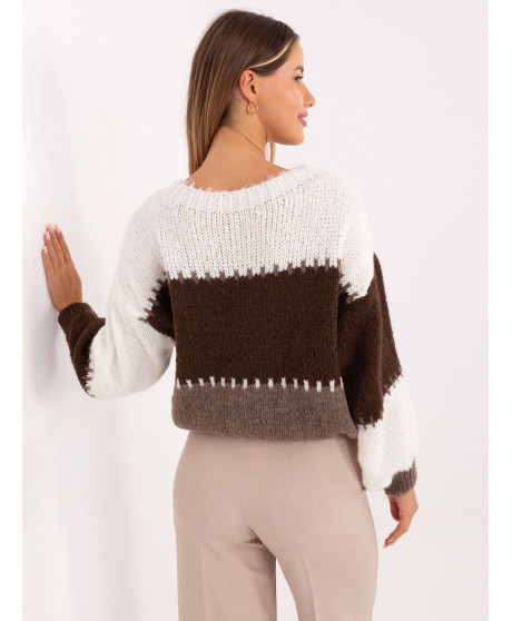 Pruhovaný ecru hnedý sveter RUE PARIS