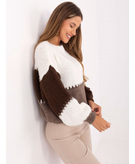 Pruhovaný ecru hnedý sveter RUE PARIS