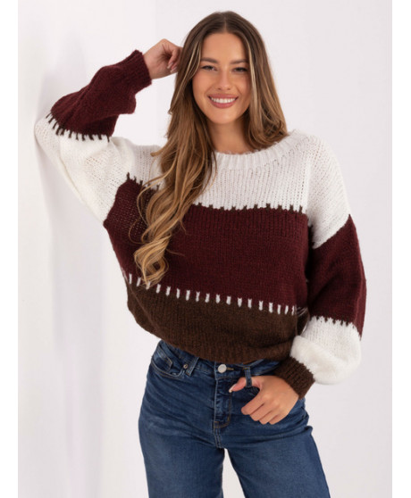 Pruhovaný ecru hnedý sveter RUE PARIS