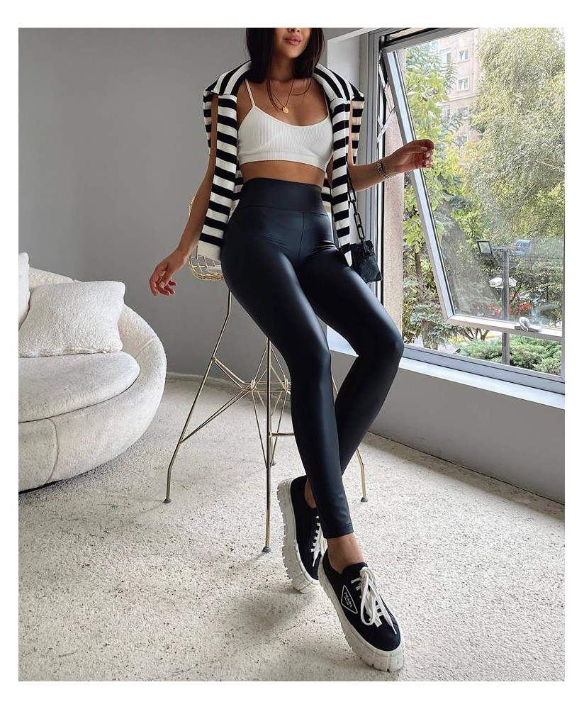 Kožené nezateplené legíny  s vysokým pásom