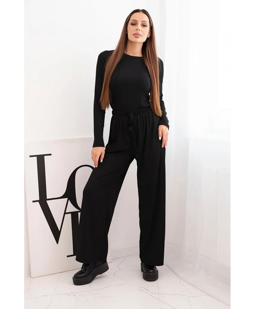 Dámsky viskózový komplet s blúzkou a širokými nohavicami