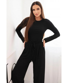 Dámsky viskózový komplet s blúzkou a širokými nohavicami