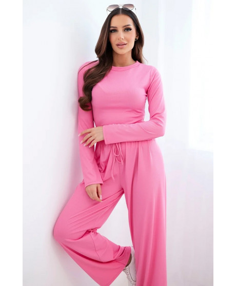 Dámsky viskózový komplet s blúzkou a širokými nohavicami