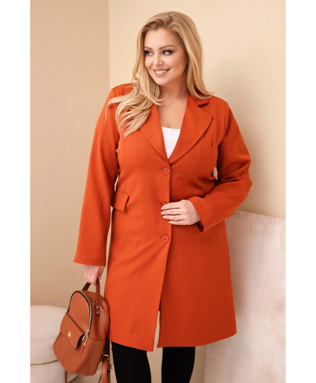 Dámsky kabát Plus Size dlhý s golierom a vreckami