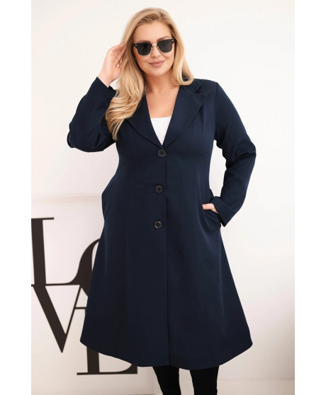 Dámsky klasický kabát Plus Size s gombíkmi a golierom