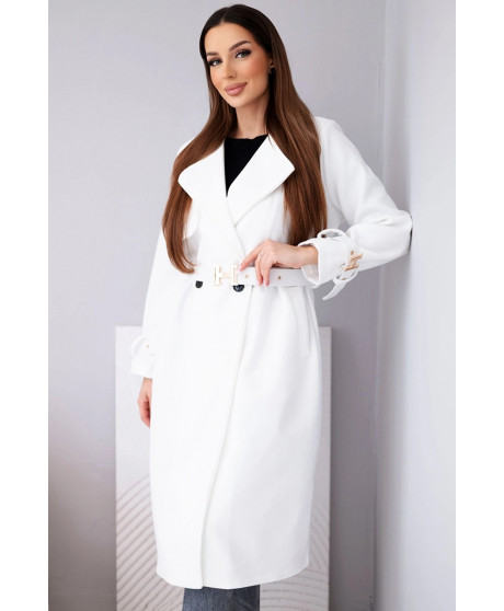 Dámsky kabát s opaskom a so zlatými sponami