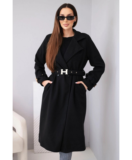 Dámsky kabát s opaskom a so zlatými sponami