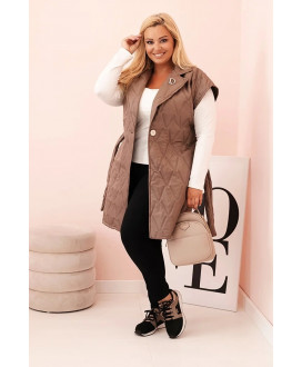 Dámska vesta Plus Size prešívaná s pásom a golierom