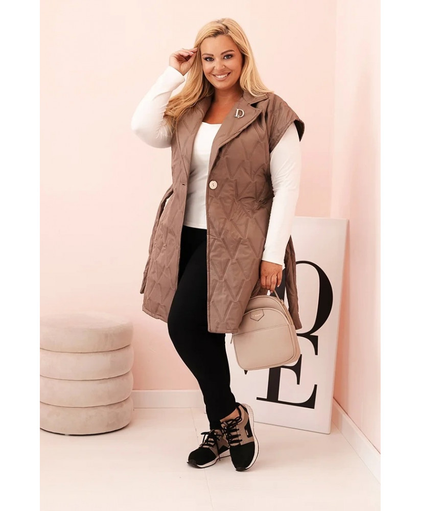Dámska vesta Plus Size prešívaná s pásom a golierom