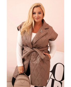 Dámska vesta Plus Size prešívaná s pásom a golierom