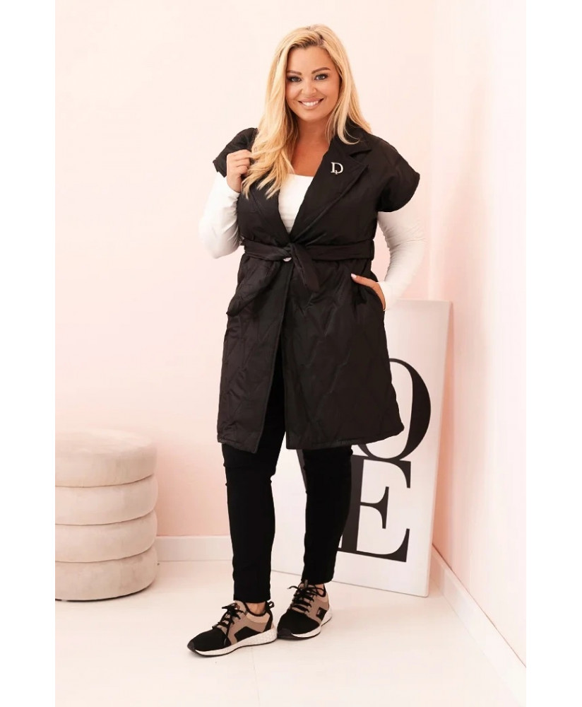Dámska vesta Plus Size prešívaná s pásom a golierom