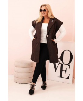 Dámska vesta Plus Size prešívaná s pásom a golierom