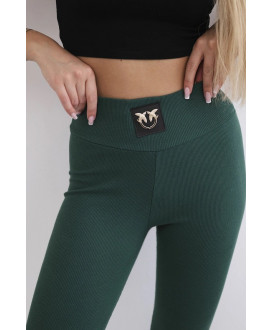 Rebrované legíny s vysokým pásom tmavozelené