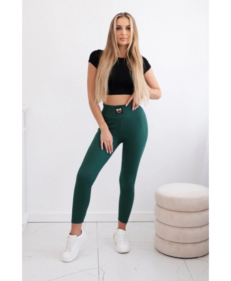 Rebrované legíny s vysokým pásom tmavozelené