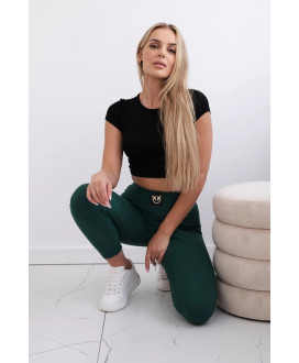 Rebrované legíny s vysokým pásom tmavozelené